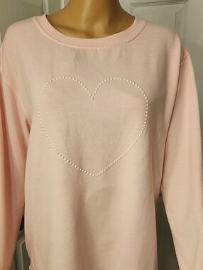 Jane and Delancey Light Pink with Pearl-Studded Heart Long-Sleeved Sweatshirt